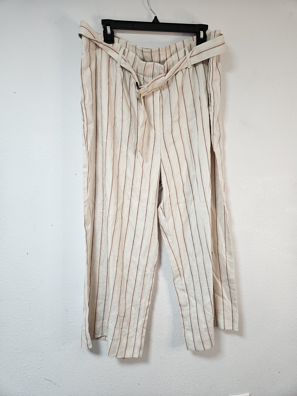 J.Jill Love Linen Stretch Tie-Waist Pant Striped Wide Leg Pants Cream XL